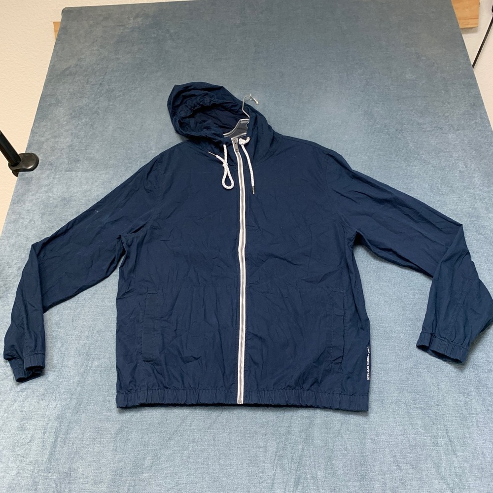 Denim & Flower Ricky Singh Jacket Mens L Navy Blue Hooded Long Sleeve Full Zip